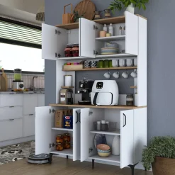 Madie|Credenze > Dmora Credenza Bianco Marrone Rovere Nodi 3 Cassetti 2 Ripiani 162x40x85h cm, Apertura Battente e Scorrevole - Ete Marrone, Bianco Rovere Nodi