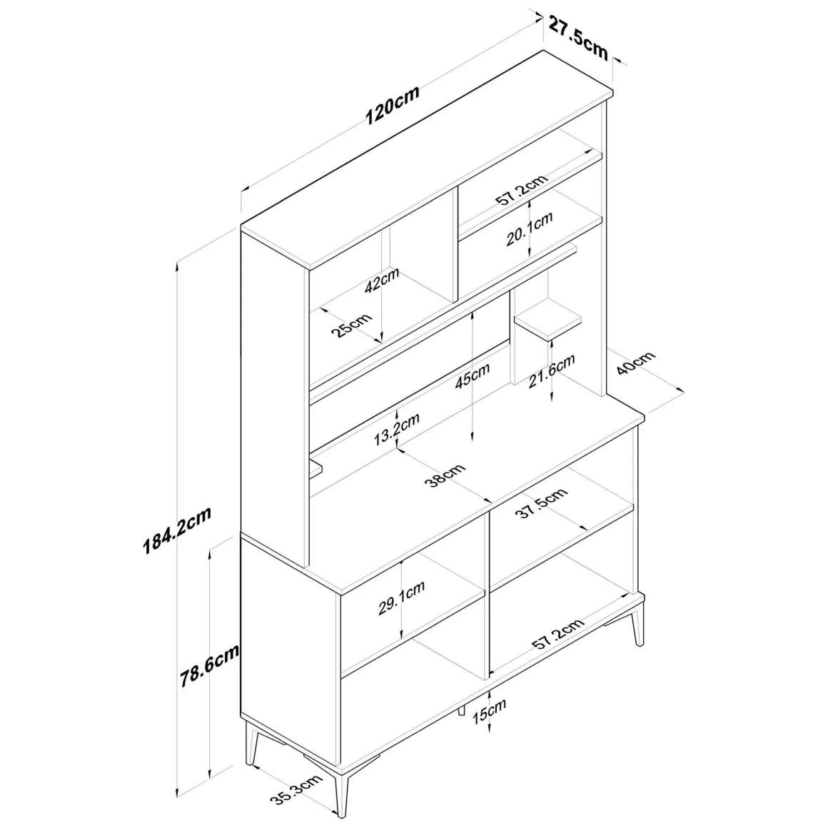 Credenza Bianco Marrone Rovere 7 Ripiani 8 Vani 120x40x184h cm, 8 Ante - Ceccano