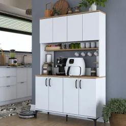 Credenza Bianco Marrone Rovere 7 Ripiani 8 Vani 120x40x184h cm, 8 Ante - Ceccano