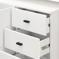 Credenza Bianco Marrone Rovere Nodi 3 Cassetti 5 Ripiani 145x35x101h cm, Apertura Battente, Scorrevole - Valiza