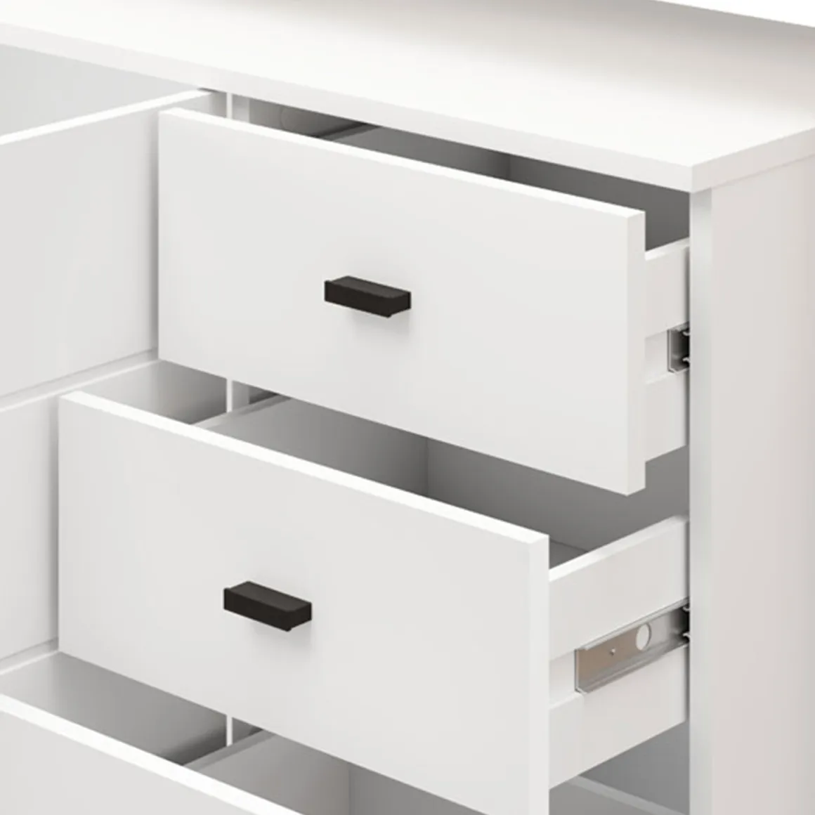 Credenza Bianco Marrone Rovere Nodi 3 Cassetti 5 Ripiani 145x35x101h cm, Apertura Battente, Scorrevole - Valiza