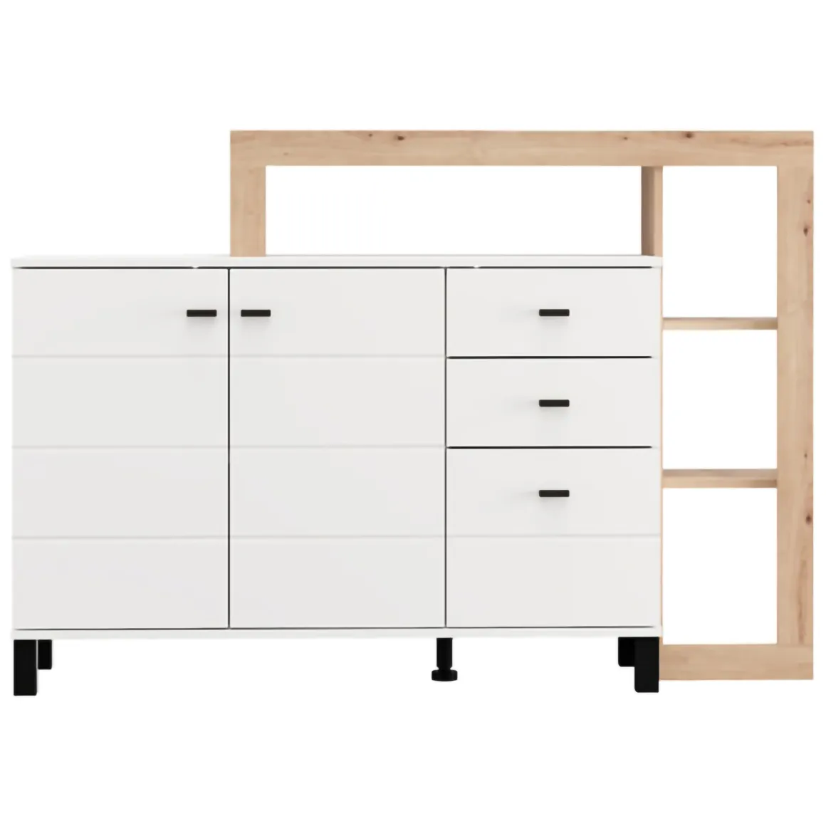Credenza Bianco Marrone Rovere Nodi 3 Cassetti 5 Ripiani 145x35x101h cm, Apertura Battente, Scorrevole - Valiza