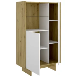 Madie > Dmora Credenza Bianco Marrone Rovere Nodi 4 Ripiani 6 Vani 30x81x138h cm, 2 Ante - Edgewood Marrone, Bianco Rovere Nodi