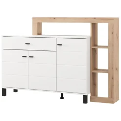 Credenza Bianco Marrone Rovere Nodi 5 Ripiani un Cassetto 145x35x101h cm, 3 Ante - Piriap