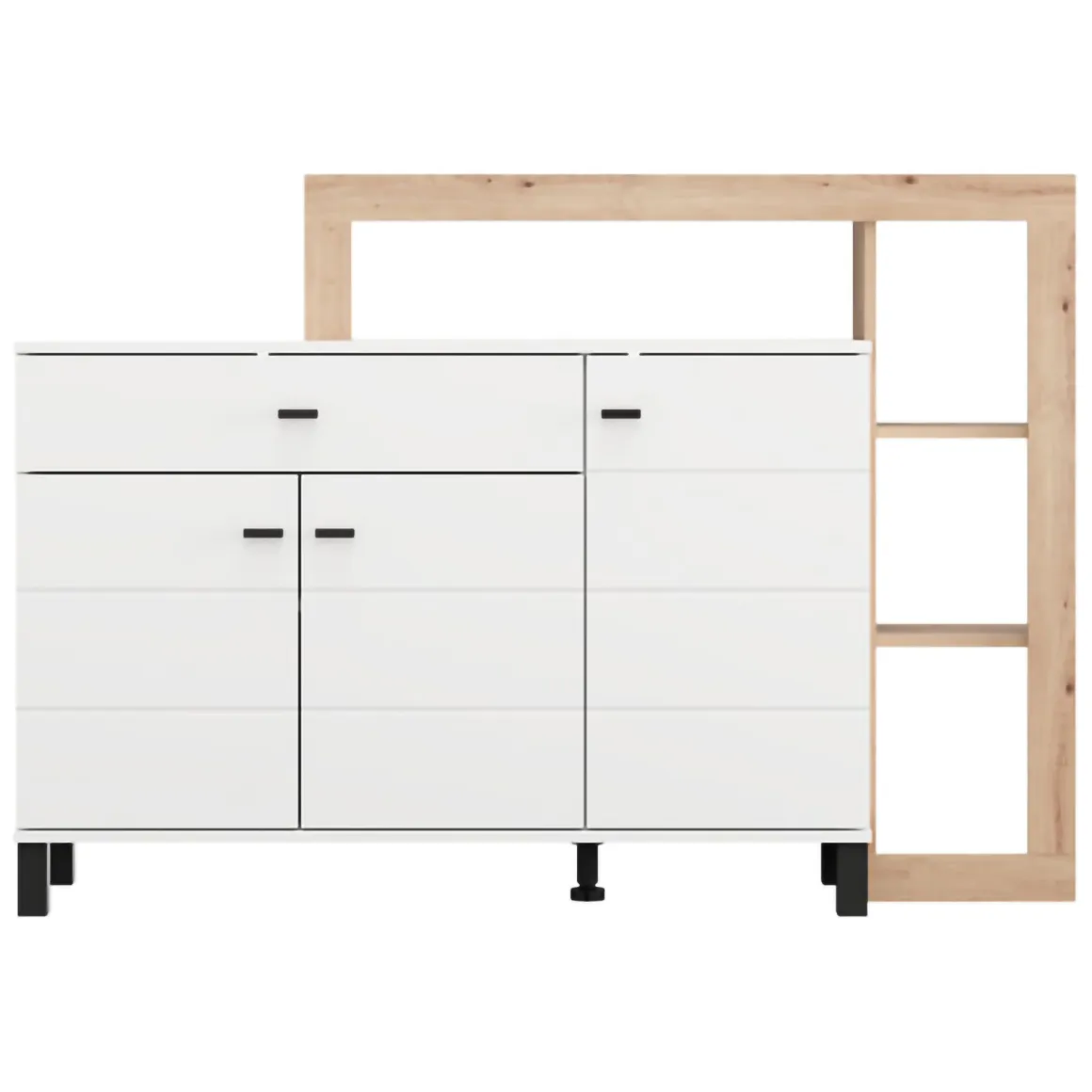 Credenza Bianco Marrone Rovere Nodi 5 Ripiani un Cassetto 145x35x101h cm, 3 Ante - Piriap