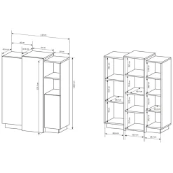 Credenza Bianco Marrone Rovere Nodi 8 Ripiani Apertura Battente 100x45x134h cm, 3 Ante - Gasima