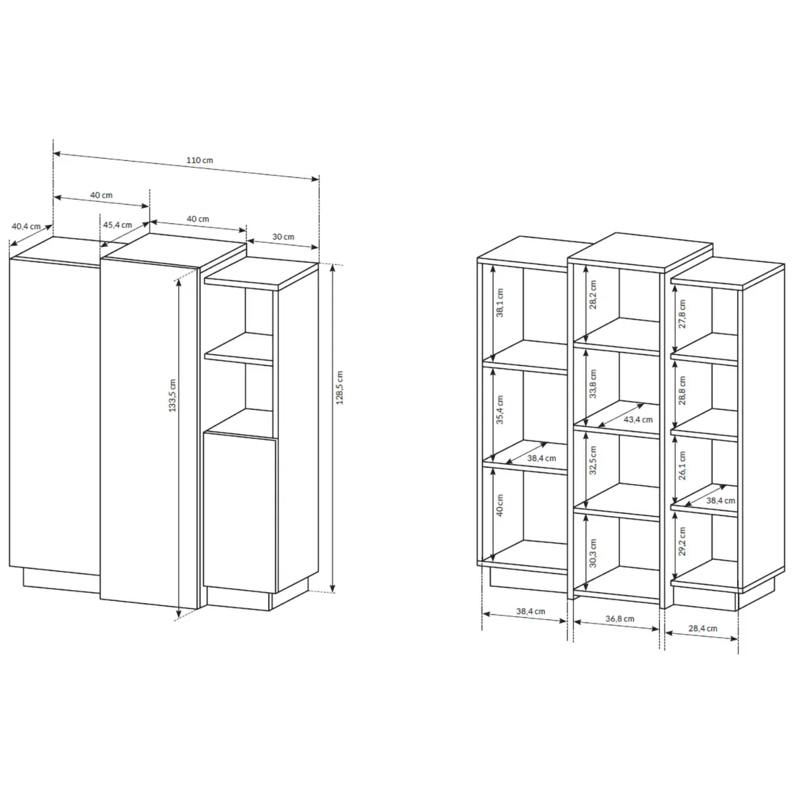 Credenza Bianco Marrone Rovere Nodi 8 Ripiani Apertura Battente 100x45x134h cm, 3 Ante - Gasima