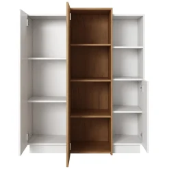 Credenza Bianco Marrone Rovere Nodi 8 Ripiani Apertura Battente 100x45x134h cm, 3 Ante - Gasima