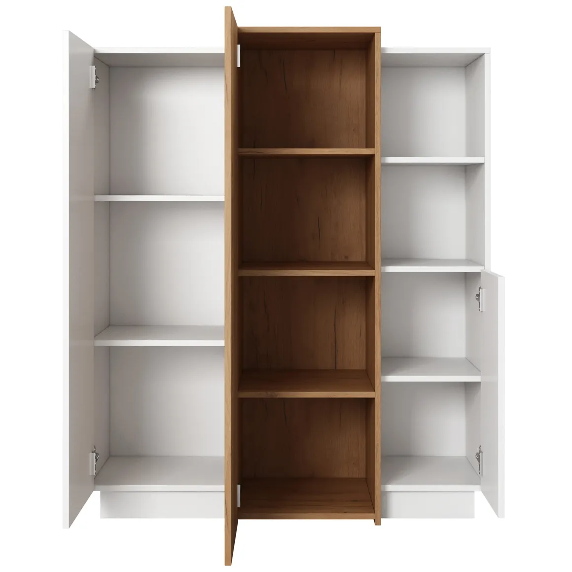 Credenza Bianco Marrone Rovere Nodi 8 Ripiani Apertura Battente 100x45x134h cm, 3 Ante - Gasima