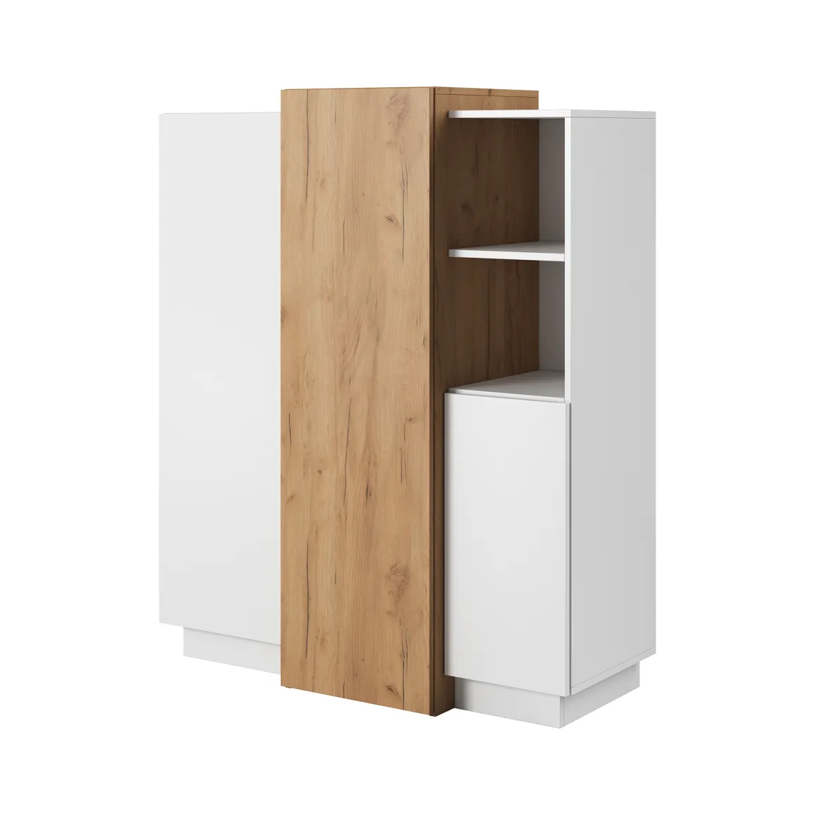 Credenza Bianco Marrone Rovere Nodi 8 Ripiani Apertura Battente 100x45x134h cm, 3 Ante - Gasima