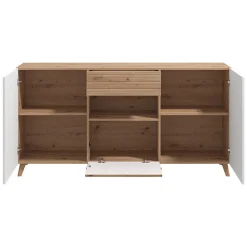 Credenza Bianco Marrone Rovere Nodi un Cassetto 3 Ripiani 173x41.5x87.5h cm, Apertura Battente, a Ribalta, Scorrevole - Morlupo