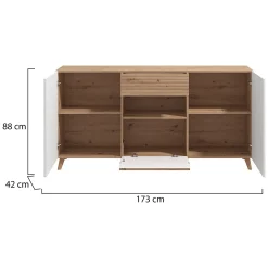 Credenze > Dmora Credenza Bianco Marrone Rovere Nodi un Cassetto 5 Ripiani 106x35x101h cm, Apertura Battente, Scorrevole - Banos Marrone, Bianco Rovere nodi