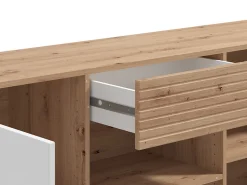 Credenze > Dmora Credenza Bianco Marrone Rovere Nodi un Cassetto 5 Ripiani 106x35x101h cm, Apertura Battente, Scorrevole - Banos Marrone, Bianco Rovere nodi