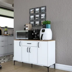 Credenza Bianco Marrone Rovere un Cassetto 2 Ripiani 120x40x79h cm, Apertura Battente, Scorrevole - Piobbico