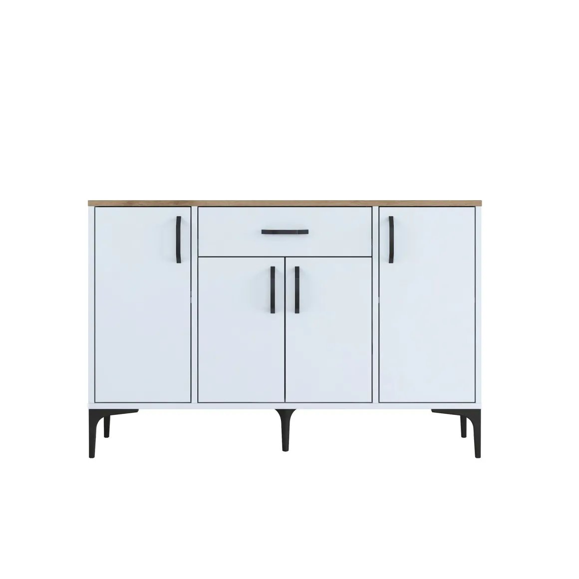 Credenza Bianco Marrone Rovere un Cassetto 2 Ripiani 120x40x79h cm, Apertura Battente, Scorrevole - Piobbico