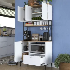 Madie|Credenze > Dmora Credenza Bianco Marrone Rovere un Cassetto 4 Ripiani 102.5x40x94h cm, Apertura Battente e Scorrevole - Levate Marrone, Bianco Rovere