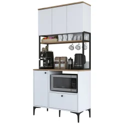 Madie|Credenze > Dmora Credenza Bianco Marrone Rovere un Cassetto 4 Ripiani 102.5x40x94h cm, Apertura Battente e Scorrevole - Levate Marrone, Bianco Rovere