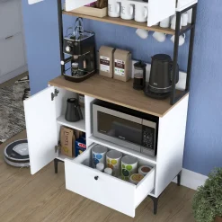 Credenza Bianco Marrone Rovere un Cassetto 2 Ripiani 90x38x184h cm, Apertura Battente, Scorrevole - Rapone