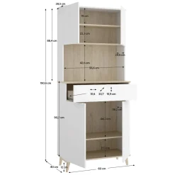 Credenza Bianco Marrone Rovere un Cassetto 4 Ripiani 40x60x191h cm, Apertura Battente, Scorrevole - Findlay