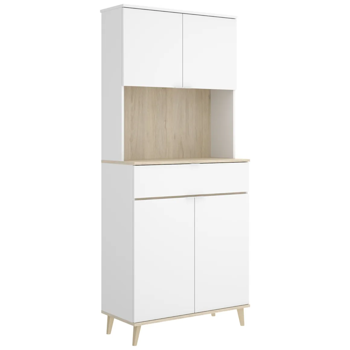 Credenza Bianco Marrone Rovere un Cassetto 4 Ripiani 40x60x191h cm, Apertura Battente, Scorrevole - Findlay