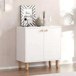 Credenza Bianco Marrone Rovere un Ripiano 2 Ante 72x36x73h cm, 2 Vani - Pontida