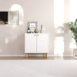 Credenza Bianco Marrone Rovere un Ripiano 2 Ante 72x36x73h cm, 2 Vani - Pontida