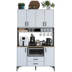 Credenze > Dmora Credenza Bianco Nero 2 Cassetti 5 Ripiani 120x38x199h cm, Apertura Battente, Scorrevole - Mairago Nero, Bianco