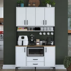 Credenze > Dmora Credenza Bianco Nero 2 Cassetti 5 Ripiani 120x38x199h cm, Apertura Battente, Scorrevole - Mairago Nero, Bianco