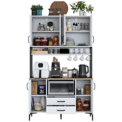 Credenze > Dmora Credenza Bianco Nero 2 Cassetti 5 Ripiani 120x38x199h cm, Apertura Battente, Scorrevole - Mairago Nero, Bianco