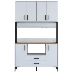 Credenze > Dmora Credenza Bianco Nero 2 Cassetti 5 Ripiani 120x38x199h cm, Apertura Battente, Scorrevole - Mairago Nero, Bianco