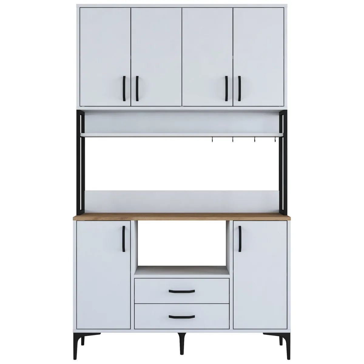 Credenze > Dmora Credenza Bianco Nero 2 Cassetti 5 Ripiani 120x38x199h cm, Apertura Battente, Scorrevole - Mairago Nero, Bianco