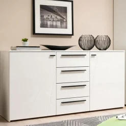 Credenze > Dmora Credenza Bianco Nero 2 Ripiani un Cassetto 116x35x78h cm, 3 Ante - Djanet Nero, Bianco