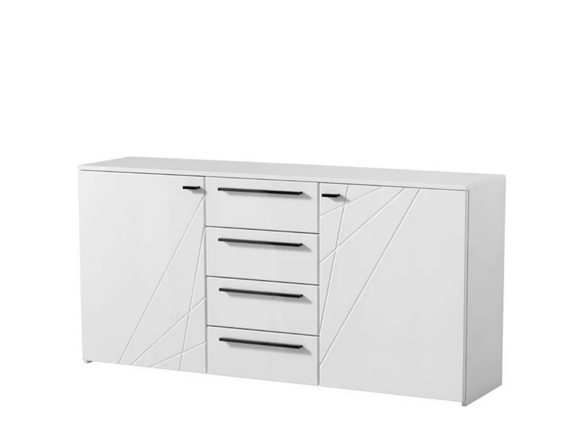 Credenza Bianco Nero 2 Ripiani 4 Cassetti 163x40x80.5h cm, 2 Ante - Maropati