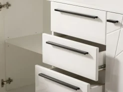 Credenza Bianco Nero 2 Ripiani 4 Cassetti 163x40x80.5h cm, 2 Ante - Maropati