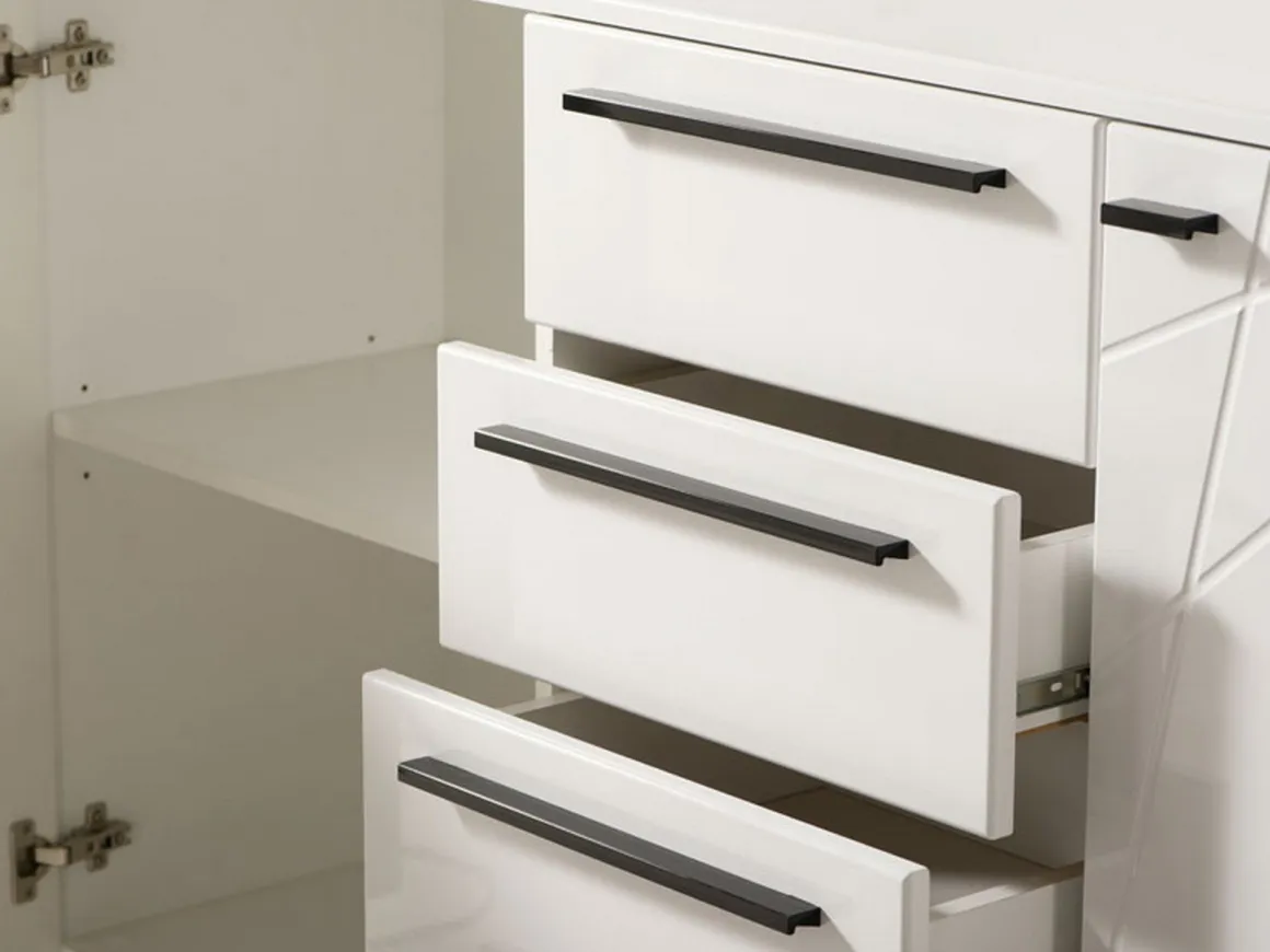 Credenza Bianco Nero 2 Ripiani 4 Cassetti 163x40x80.5h cm, 2 Ante - Maropati