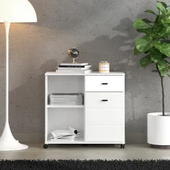 Credenze > Dmora Credenza Bianco Nero 2 Ripiani un Cassetto 77x35x78h cm, 2 Ante - Pisac Nero, Bianco