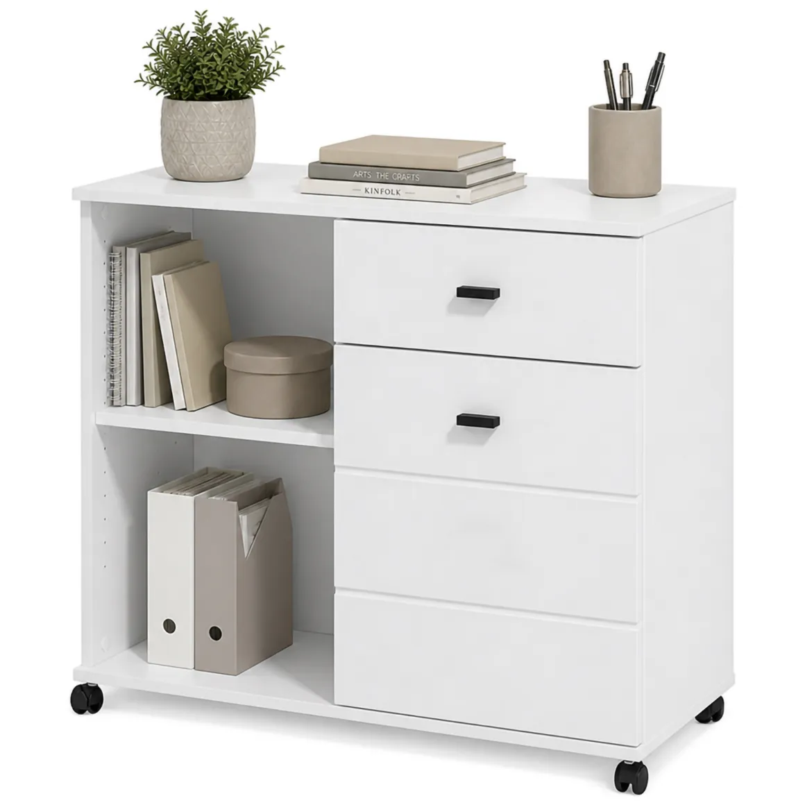 Credenze > Dmora Credenza Bianco Nero 2 Ripiani un Cassetto 77x35x78h cm, 2 Ante - Pisac Nero, Bianco