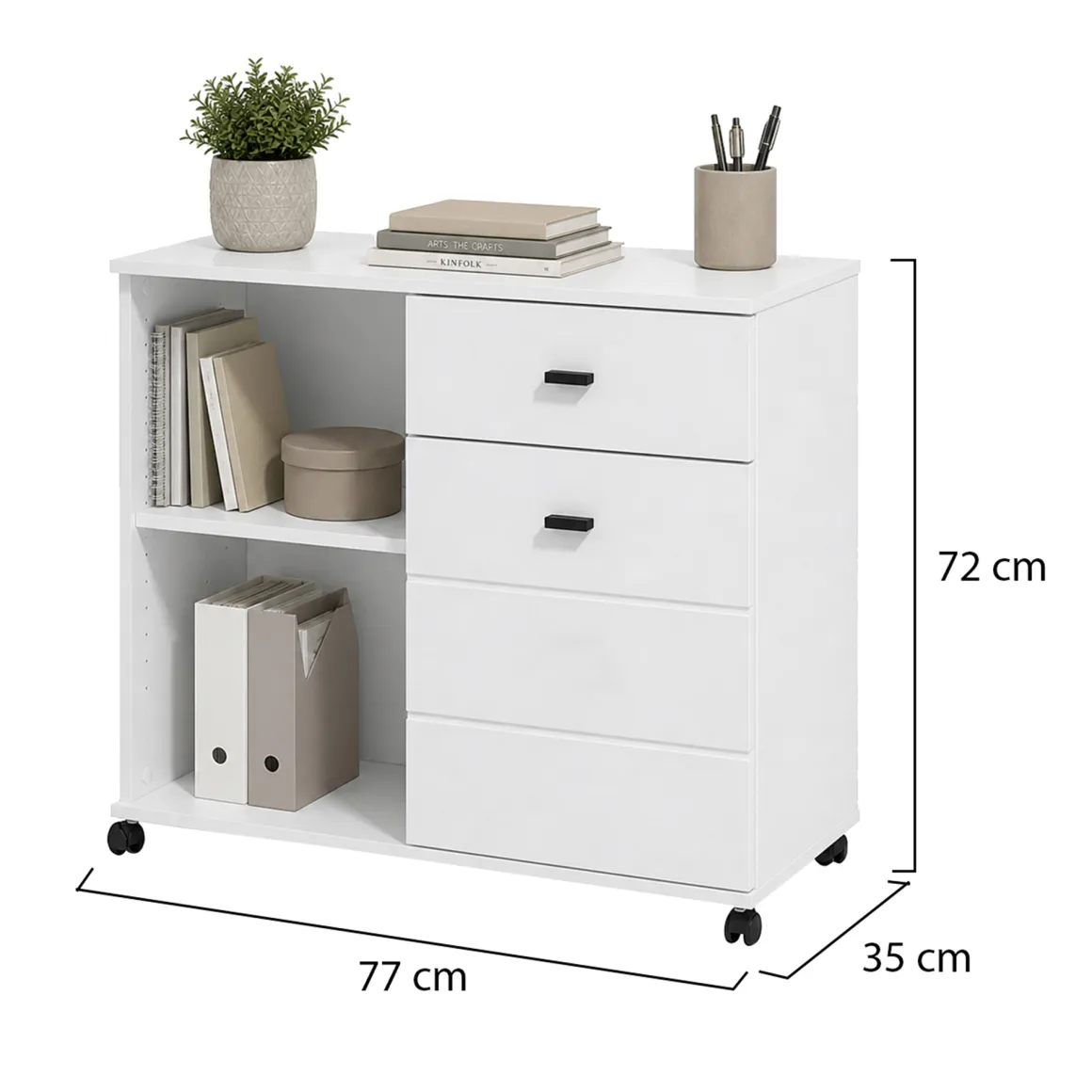 Credenze > Dmora Credenza Bianco Nero 2 Ripiani un Cassetto 77x35x78h cm, 2 Ante - Pisac Nero, Bianco