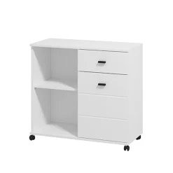 Credenza Bianco Nero 2 Ripiani un Cassetto 77x35x72h cm, Un'anta - Majuli