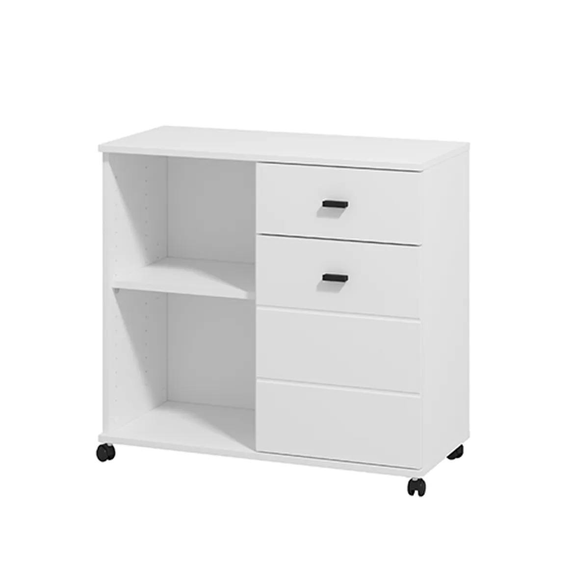 Credenza Bianco Nero 2 Ripiani un Cassetto 77x35x72h cm, Un'anta - Majuli