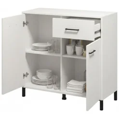 Credenze > Dmora Credenza Bianco Nero 3 Ripiani 2 Cassetti 154x35x78h cm, 4 Ante - Barich Nero, Bianco