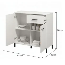 Credenze > Dmora Credenza Bianco Nero 3 Ripiani 2 Cassetti 154x35x78h cm, 4 Ante - Barich Nero, Bianco