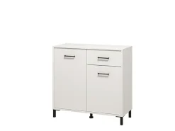 Credenze > Dmora Credenza Bianco Nero 3 Ripiani 2 Cassetti 154x35x78h cm, 4 Ante - Barich Nero, Bianco