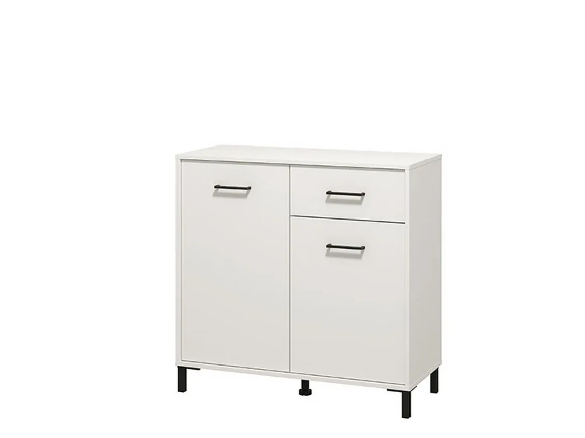Credenze > Dmora Credenza Bianco Nero 3 Ripiani 2 Cassetti 154x35x78h cm, 4 Ante - Barich Nero, Bianco