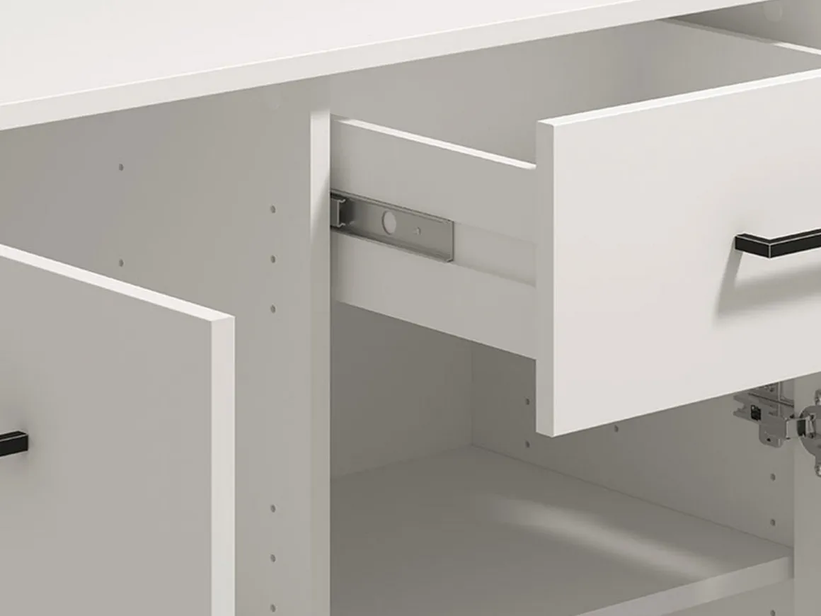 Credenze > Dmora Credenza Bianco Nero 3 Ripiani 2 Cassetti 154x35x78h cm, 4 Ante - Barich Nero, Bianco
