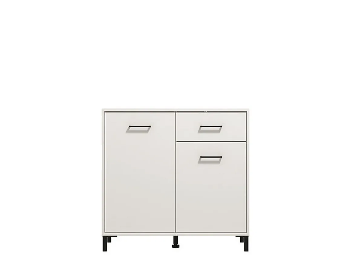 Credenze > Dmora Credenza Bianco Nero 3 Ripiani 2 Cassetti 154x35x78h cm, 4 Ante - Barich Nero, Bianco