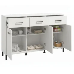 Credenze > Dmora Credenza Bianco Nero 3 Ripiani un Cassetto 116x35x78h cm, 3 Ante - Uyuni Nero, Bianco