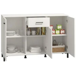 Madie|Credenze > Dmora Credenza Bianco Nero 4 Ripiani 2 Cassetti 182.5x40x90h cm, 4 Ante - Grondona Nero, Bianco