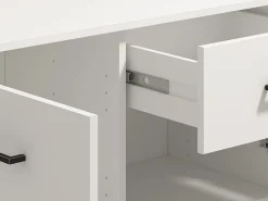 Madie|Credenze > Dmora Credenza Bianco Nero 4 Ripiani 2 Cassetti 182.5x40x90h cm, 4 Ante - Grondona Nero, Bianco