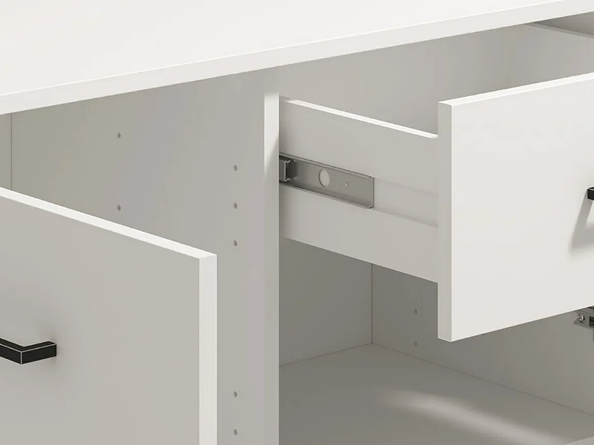 Madie|Credenze > Dmora Credenza Bianco Nero 4 Ripiani 2 Cassetti 182.5x40x90h cm, 4 Ante - Grondona Nero, Bianco